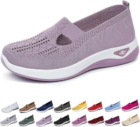 Orthopedic Shoes for Women 2026,Arch Support Woven Non-Slip Soft Sole Walking Sneakers Hollow Out Breathable Comfortable Slip On Lightweight Loafer Dressy Wide Width Footwear Causal Shoes in Saudi Arabia