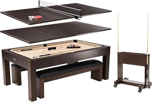 Barrington Billiards 7 'Drop Pocket Pool Table 3-in-1 TOP وتنس الطاولة والبلياردو مع إكسسوارات اللعبة in Kuwait