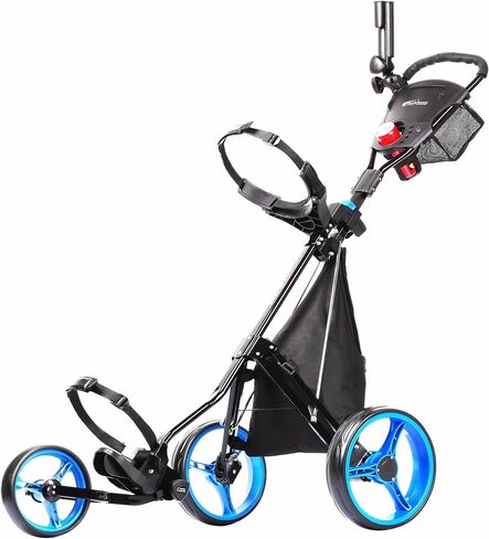 عربة دفع الدقة 3-WHEEL WHEEL مع قضبان الاستقرار ، مقبض مريح وفرامل الخطوة | عربة حقيبة الجولف مع حقيبة تخزين قابلة للفصل ، حامل بطاقة الأداء ، إطار قابل للطي خفيف الوزن in Saudi Arabia