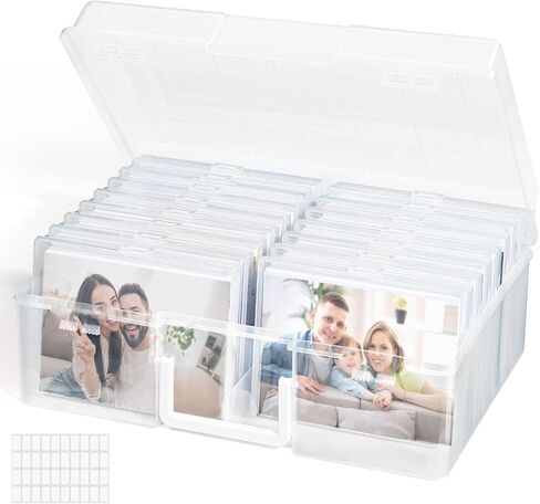صندوق تخزين الصور Lifewit مقاس 4 × 6 بوصات، حافظة صور داخلية 18، ​​تخزين صناديق صور شفافة، منظم صور بلاستيكي للبذور والبطاقات والحرف اليدوية والملصقات مع ملصق ورقة واحدة، عبوتان in Kuwait