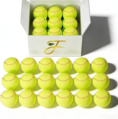 Filori 6 Pack 12 - بوصة بطيئة - كرات اللينة الملعب | الحجم الرسمي والوزن | غطاء جلدي | الصلبة Cork Core | كرات التدريب غير المميزة للممارسة والألعاب والتدريبات - الأصفر البصري مع خياطة حمراء in Kuwait