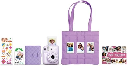 حزمة كاميرا FUJIFILM Instax Mini 12 للأفلام الفورية لعام 2025 (بنفسجي) + حقيبة حمل متوافقة + حزمة قيمة لفيلم Fuji Film (20 ورقة) + قطعة قماش للتنظيف من الألياف الدقيقة in Kuwait