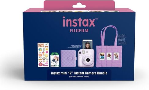 حزمة كاميرا FUJIFILM Instax Mini 12 للأفلام الفورية لعام 2025 (بنفسجي) + حقيبة حمل متوافقة + حزمة قيمة لفيلم Fuji Film (20 ورقة) + قطعة قماش للتنظيف من الألياف الدقيقة in Kuwait
