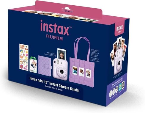 حزمة كاميرا FUJIFILM Instax Mini 12 للأفلام الفورية لعام 2025 (بنفسجي) + حقيبة حمل متوافقة + حزمة قيمة لفيلم Fuji Film (20 ورقة) + قطعة قماش للتنظيف من الألياف الدقيقة in Kuwait
