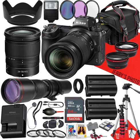 Nikon Z7 II Mirrorless Camera with NIKKOR Z 24-70mm f/4 S and 500mm Lens + 64 GB Memory + Extra Battery + Filters + Tripod + More (37pc Bundle) (Renewed) in Kuwait