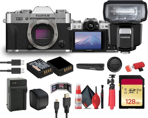 FUJIFILM X-T30 III Mirrorless Camera Body (Black) Bundle with Fuji EF-60 Shoe Mount Flash + 128GB Memory Card + Flexible Tripod + Cleaning Kit + Camera Bag in Saudi Arabia