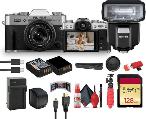 FUJIFILM X-T30 III Mirrorless Camera Body (Black) Bundle with Fuji EF-60 Shoe Mount Flash + 128GB Memory Card + Flexible Tripod + Cleaning Kit + Camera Bag in Saudi Arabia