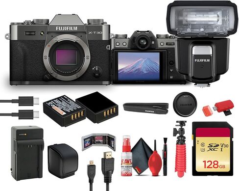 FUJIFILM X-T30 III Mirrorless Camera Body (Black) Bundle with Fuji EF-60 Shoe Mount Flash + 128GB Memory Card + Flexible Tripod + Cleaning Kit + Camera Bag in Saudi Arabia