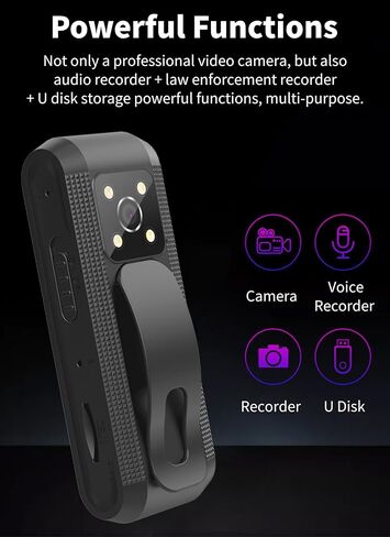 Diyeeni Body Camera with Audio and Video Recording, HD 1080P Body Cam with Auto Night Vision, Motion Detection, Personal Camcorder Sport Action Camera for Outdoors Activities in Saudi Arabia