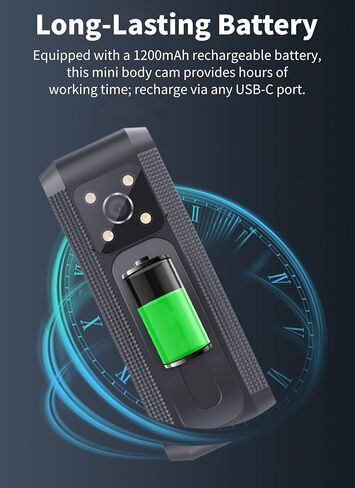 Diyeeni Body Camera with Audio and Video Recording, HD 1080P Body Cam with Auto Night Vision, Motion Detection, Personal Camcorder Sport Action Camera for Outdoors Activities in Saudi Arabia