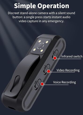 Diyeeni Body Camera with Audio and Video Recording, HD 1080P Body Cam with Auto Night Vision, Motion Detection, Personal Camcorder Sport Action Camera for Outdoors Activities in Saudi Arabia