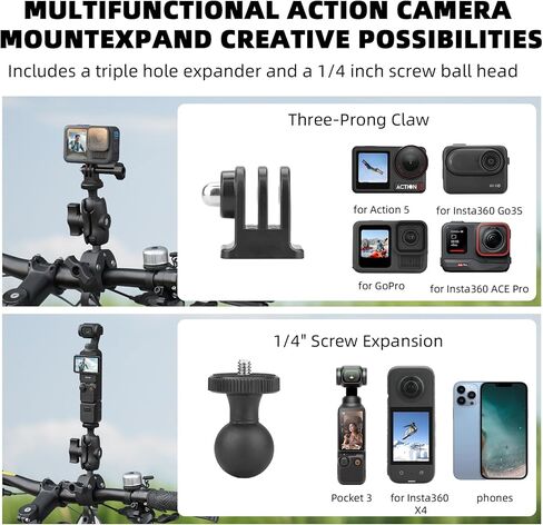 BRDRC Motorcycle Mount for Insta360 X5 X4, Bike Handlebar Clamp Mounts 59" Invisible Selfie Stick Bundle Kit for Insta 360 X5 X4 X3 X2 X ONE, for DJI OSMO 360, for GoPro Camera Accessories in Saudi Arabia