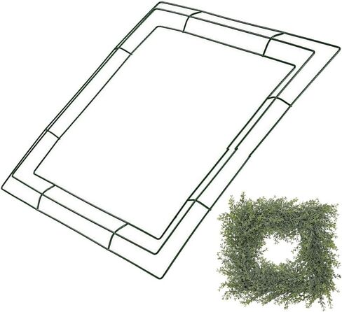 Luxshiny سلك مربع إكليل إطار معدني شكل إطار سلكي DIY إكليل زهور طوق إطار سلكي ديكورات يوم القديس باتريك لترتيبات الزهور DIY Craft، 25.00X25.00X0.30 سم، أخضر in Kuwait