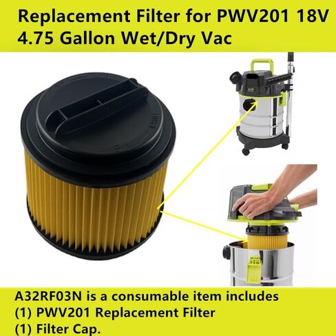 2 عبوة YIEEC A32RF03N خرطوشة بديلة فلتر HEPA متوافق مع PWV201 RYO BI 18V ONE + 4.75 Gal. مكنسة كهربائية رطبة/جافة مع غطاء مرشح in Kuwait