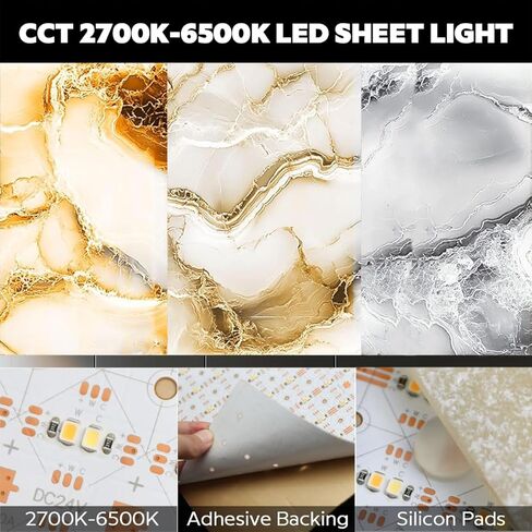 Large Tunable White LED Backlight Sheet 2700K-6500K, 78.7in x 9.45in 5.3 Sq Ft for Quartz Marble Countertops Backlit, 24V 104W 95+CRI Dimmable Flexible Cuttable Linkable LED Panel UL (6.56Ft Long) in Saudi Arabia