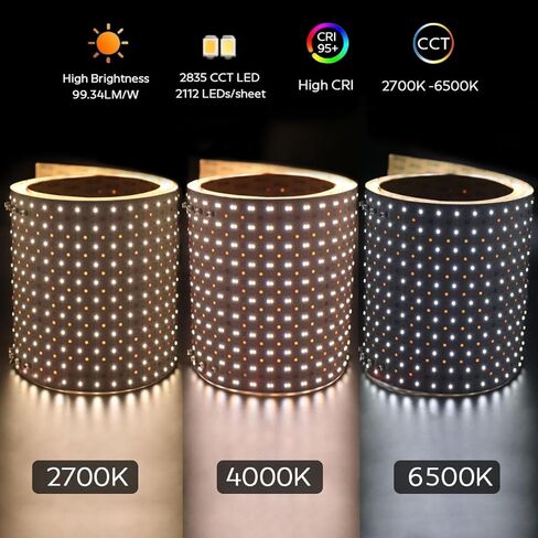 Large Tunable White LED Backlight Sheet 2700K-6500K, 78.7in x 9.45in 5.3 Sq Ft for Quartz Marble Countertops Backlit, 24V 104W 95+CRI Dimmable Flexible Cuttable Linkable LED Panel UL (6.56Ft Long) in Saudi Arabia