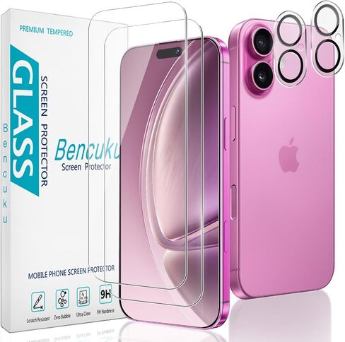 2 حزمة شاشة زجاجية مقسّمة من أجل iPhone 16 Plus 6.7 بوصة مع واقي عدسة الكاميرا 2 حزمة ، صلابة 9H ، مضاد للخدش ، خالية من الفقاعة in Saudi Arabia