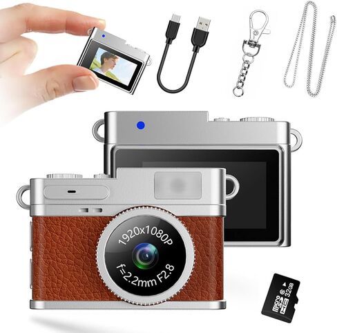 Mini Keychain Camera 1080P HD Mini Retro Camera Tiny Digital Photocamera with 32GB SD Card,0.96'' Pocket Video Recorder Gift for Kids Students,Suprise Box Included in Saudi Arabia