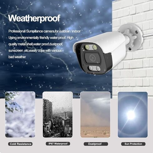 كاميرا مراقبة خارجية 8 ميجابكسل 4K POE، مقاومة للماء IP67، كاميرا IP للكشف عن المركبات البشرية، رؤية ليلية ملونة، صوت ثنائي الاتجاه، زاوية واسعة 2.8 مم، وصول عن بعد in Kuwait