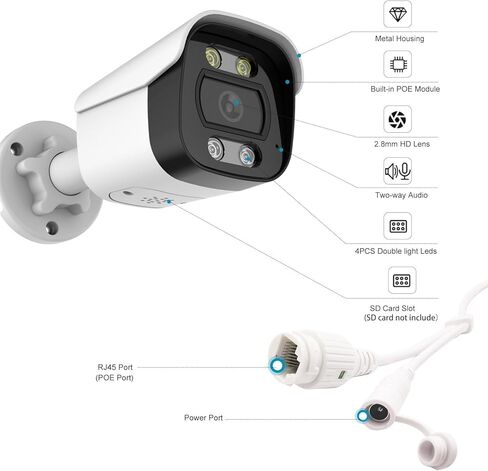 كاميرا مراقبة خارجية 8 ميجابكسل 4K POE، مقاومة للماء IP67، كاميرا IP للكشف عن المركبات البشرية، رؤية ليلية ملونة، صوت ثنائي الاتجاه، زاوية واسعة 2.8 مم، وصول عن بعد in Kuwait