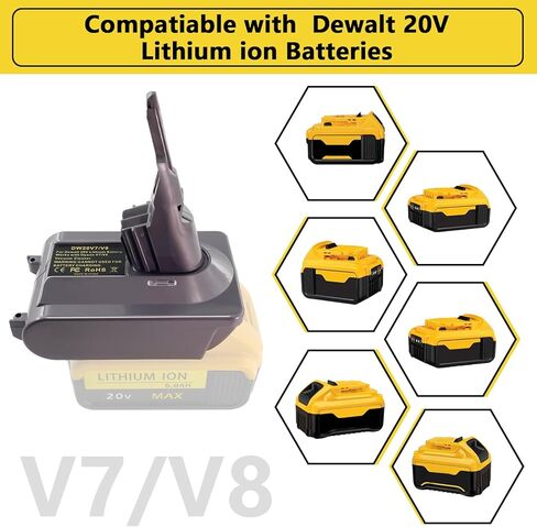 Upgrade for V7+V8 Battery Adapter, for DeWalt 20V Max Battery Convert for Dyson V7/V8 Series Vacuum Cleaner (V7 V8 Common) in Saudi Arabia