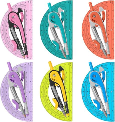 Chengu 12 Set Compass and Fortractor Set ، Operation Christmas عناصر Bulk Multicolor Compass Hegetry أداة 6 بوصة 180 ، أدوات رسم بيانية للرياضيات للمكاتب والمدرسة اللوازم المدرسية in Saudi Arabia