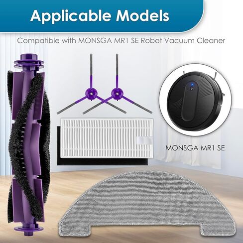 (16 حزمة) قطع غيار MR1 SE متوافقة مع المكنسة الكهربائية الروبوتية MONSGA MR1 SE، وفرشاة دوارة واحدة، و6 فرش جانبية، و6 مرشحات HEPA مع مرشحات إسفنجية، و3 وسادات ممسحة، ومجموعة إكسسوارات in Kuwait
