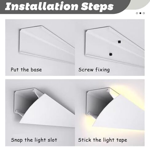 Crown Moulding LED Light Diffuser for Indirect Lighting - Baseboard, Wall Corner, Ceiling - Flexible Profile for Bedroom/Theater - Available in 1m, 2m, 3m (6ft) in Saudi Arabia