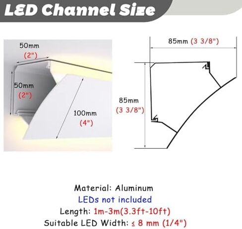 Crown Moulding LED Light Diffuser for Indirect Lighting - Baseboard, Wall Corner, Ceiling - Flexible Profile for Bedroom/Theater - Available in 1m, 2m, 3m (6ft) in Saudi Arabia
