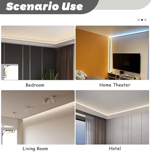 Crown Moulding LED Light Diffuser for Indirect Lighting - Baseboard, Wall Corner, Ceiling - Flexible Profile for Bedroom/Theater - Available in 1m, 2m, 3m (6ft) in Saudi Arabia