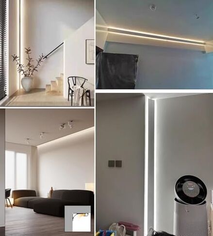 Crown Moulding LED Light Diffuser for Indirect Lighting - Baseboard, Wall Corner, Ceiling - Flexible Profile for Bedroom/Theater - Available in 1m, 2m, 3m (6ft) in Saudi Arabia