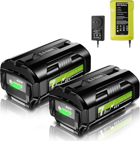 2 حزمة استبدال ليثيوم 7.0 أمبير في الساعة لمجموعة بطارية وشاحن Ryobi 40 فولت متوافقة مع بطارية Ryobi 40 فولت OP4050A OP40601 OP4040 OP4030 OP4050 OP40261 OP40201 OP40401 أدوات كهربائية لاسلكية in Kuwait