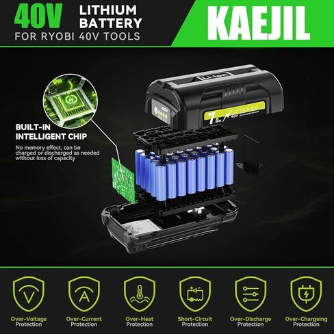 2 حزمة استبدال ليثيوم 7.0 أمبير في الساعة لمجموعة بطارية وشاحن Ryobi 40 فولت متوافقة مع بطارية Ryobi 40 فولت OP4050A OP40601 OP4040 OP4030 OP4050 OP40261 OP40201 OP40401 أدوات كهربائية لاسلكية in Kuwait
