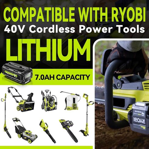 2 حزمة استبدال ليثيوم 7.0 أمبير في الساعة لمجموعة بطارية وشاحن Ryobi 40 فولت متوافقة مع بطارية Ryobi 40 فولت OP4050A OP40601 OP4040 OP4030 OP4050 OP40261 OP40201 OP40401 أدوات كهربائية لاسلكية in Kuwait