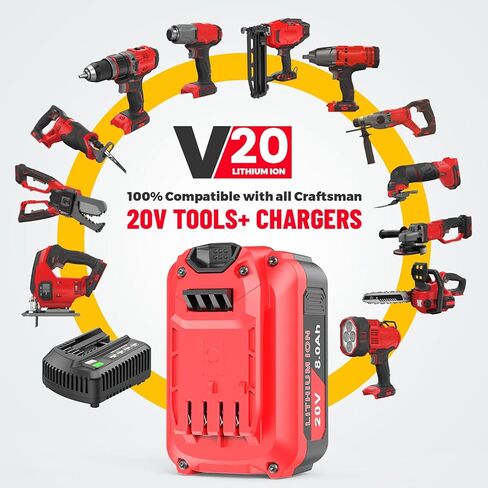 Upgraded 8000mAh High Capacity Compatible for Craftsman 20V V20 Battery (2-Pack) Compatible with CMCB205 CMCB204 CMCB206 CMCB202 CMCB201 20V Cordless Power Tools in Saudi Arabia