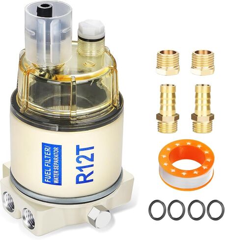 S3213 فاصل مياه الوقود البحرية ، فاصل مياه مرشح الوقود مع تجهيزات 3/8 "Barb و 1/4" NPT ، متوافق مع ياماها ميركوري راكور سييرا سوزوكي الخارجية-18-7922 35-60494-1 B32013 18-7932-1 in Kuwait