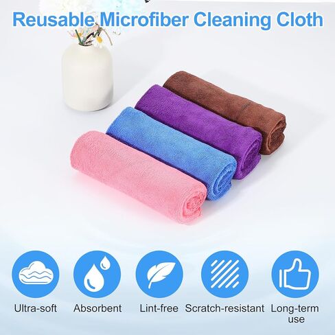 HARFINGTON 4 Pack Microfiber Cleaning Cloth, 30" x 14" Multi-Functional Cleaning Towels Reusable Absorbent Rags for Car Wash Kitchen Household Window Clean, Rose Red in Saudi Arabia