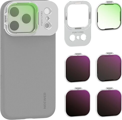 NEEWER ND Filter Set Only for PA134 Phone Case Compatible with iPhone 17 Pro Max, Neutral Density ND8/16/32/64 + Black Diffusion 1/4 + Magnetic Backplate, Lens Filter Accessories Kit, Silver in Saudi Arabia
