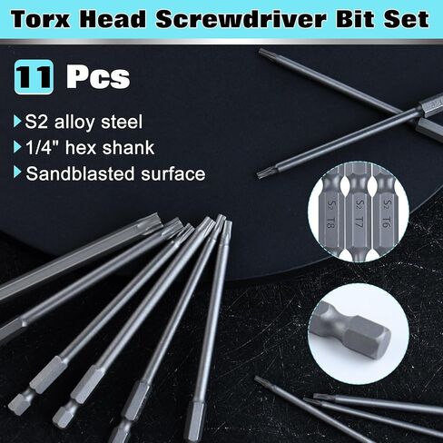 Manual Impact Driver Nut Driver Set 11 Piece Security Torx Bit Set T6 To T40 Torx Head Screwdriver Bit Set 1/4 Inch Hex Shank Magnetic Tamper Proof Star 6 Point Screw Driver Kit in Saudi Arabia