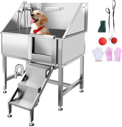 Dog Grooming Tub, Door Pet Wash Station, Professional Stainless Steel Tub Rated 330LBS Load Capacity, Non-Skid Dog Washing Station Comes With Ramp, Faucet, Sprayer And Drain Kit in Kuwait