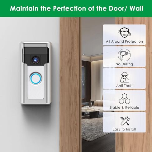 QIBOX Anti-Theft Video Doorbell Mount Compatible with Ring/Blink Wireless Video Doorbell, Renter Friendly Camera Mount, No Drill & Adjustable Doorbell Holder Bracket Accessories (Front Design-Silver) in Saudi Arabia