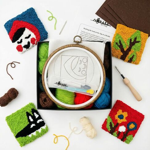 Nytale Little Red Punch Needle Coaster Kit للمبتدئين - تطريز خاص ، خيوط ، أدوات ، مربع الأدوات ، 4 أجهزة كمبيوتر مثالية للبالغين in Kuwait