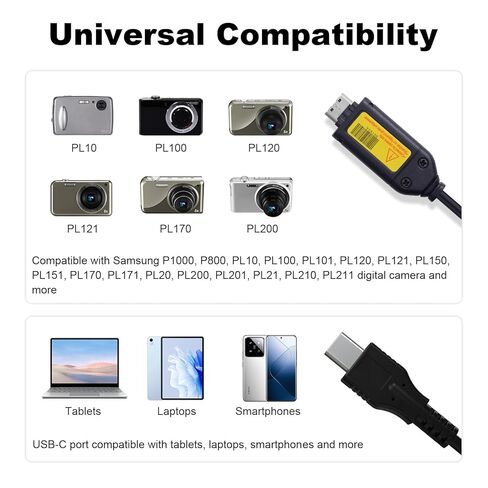 USB C to SUC-3 SUC-5 SUC-7 USB Cable Compatible with Samsung L200, L210, TL110, TL205, TL210, TL220, SL600, SL605, SL620, SL630, SL50, PL200, PL210, ES65 Digital Camera for PC, Smartphone in Saudi Arabia
