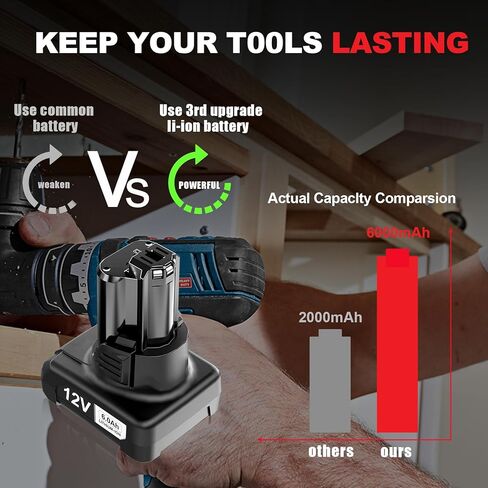 【High Capacity】6.0Ah Replacement GBA12V60 for Bosch 12v Batteries BAT414 GBA12V30 BAT414-2PK BAT411 BAT420, Compatible with Bosch12V Max Cordless Power Tools & Chargers GAL12V-20 GAL12V-40 GAX1218V-30 in Saudi Arabia