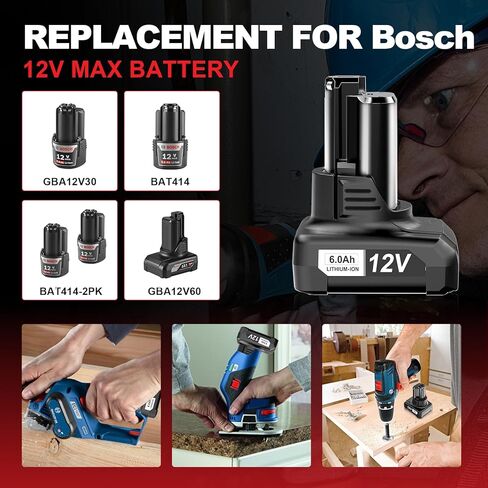 【High Capacity】6.0Ah Replacement GBA12V60 for Bosch 12v Batteries BAT414 GBA12V30 BAT414-2PK BAT411 BAT420, Compatible with Bosch12V Max Cordless Power Tools & Chargers GAL12V-20 GAL12V-40 GAX1218V-30 in Saudi Arabia