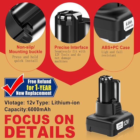 【High Capacity】6.0Ah Replacement GBA12V60 for Bosch 12v Batteries BAT414 GBA12V30 BAT414-2PK BAT411 BAT420, Compatible with Bosch12V Max Cordless Power Tools & Chargers GAL12V-20 GAL12V-40 GAX1218V-30 in Saudi Arabia