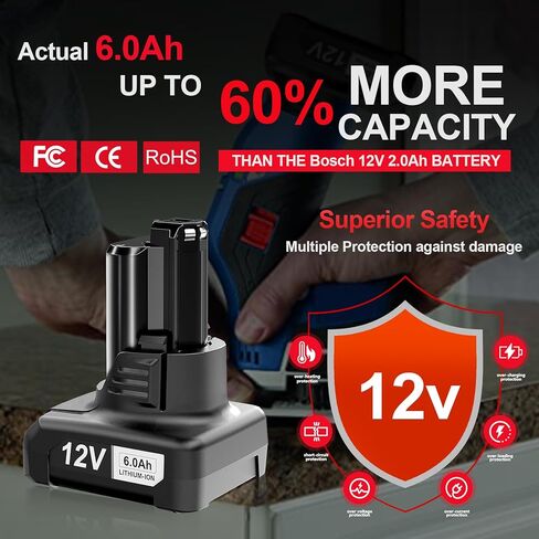 【High Capacity】6.0Ah Replacement GBA12V60 for Bosch 12v Batteries BAT414 GBA12V30 BAT414-2PK BAT411 BAT420, Compatible with Bosch12V Max Cordless Power Tools & Chargers GAL12V-20 GAL12V-40 GAX1218V-30 in Saudi Arabia