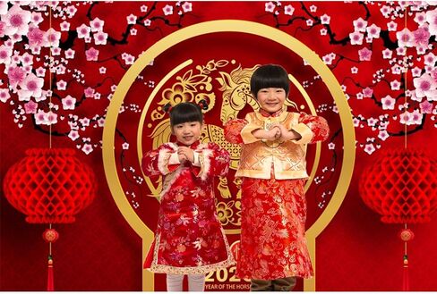 Baocicco 8x6.5ft Happy Chinese New Year 2026 Backdrop Plum Blossom Red Lantern Photography Background for 2026 Chinese New Year of Horse Celebrate Spring Festival Dinner Party Photo Studio in Saudi Arabia