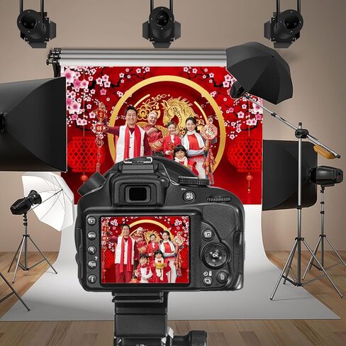 Baocicco 8x6.5ft Happy Chinese New Year 2026 Backdrop Plum Blossom Red Lantern Photography Background for 2026 Chinese New Year of Horse Celebrate Spring Festival Dinner Party Photo Studio in Saudi Arabia