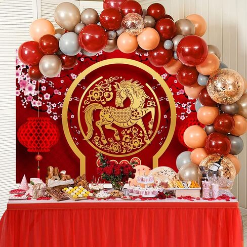 Baocicco 8x6.5ft Happy Chinese New Year 2026 Backdrop Plum Blossom Red Lantern Photography Background for 2026 Chinese New Year of Horse Celebrate Spring Festival Dinner Party Photo Studio in Saudi Arabia